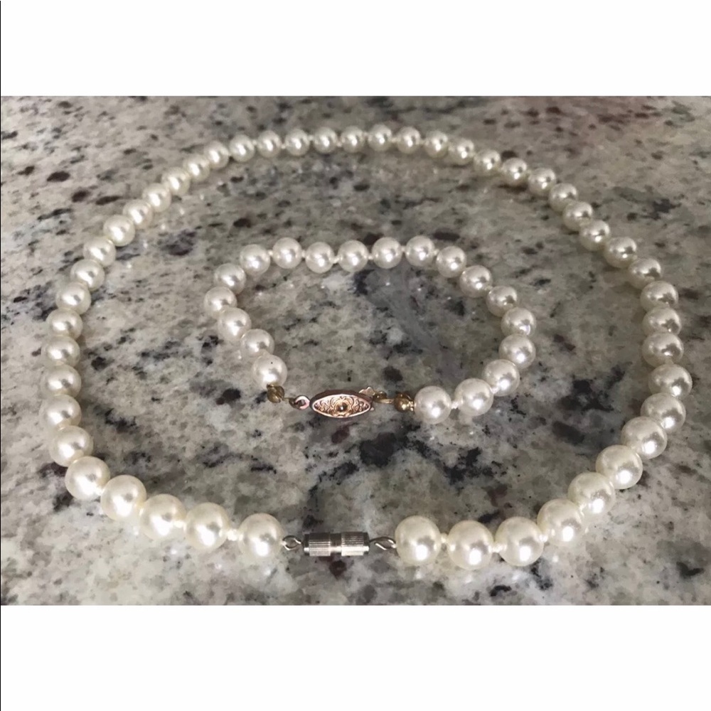 Vintage Faux Pearl Princess Choker Necklace And Bracelet Set